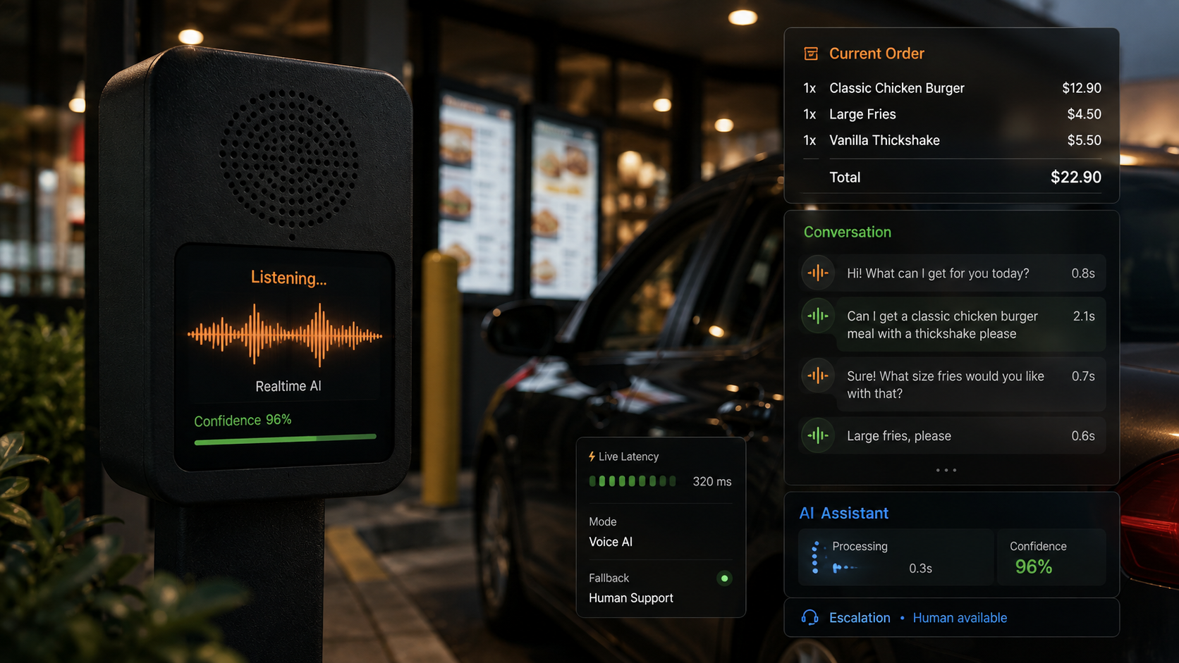 Realtime AI drive-through ordering